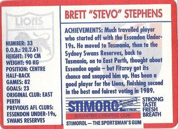 1991 Scanlens Stimorol #131 Brett Stephens Back